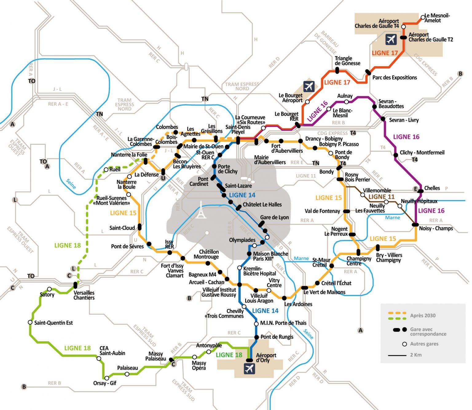 Carte du r&eacute;seau du Grand Paris Express